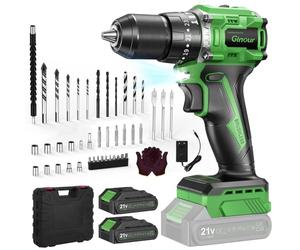 Ginour Taladro Percutor a Bateria sin escobillas, 50Nm, 21V Atornillador con 2x2Ah Baterías compatible con Makita 18V, 47 Accesorios, 23+3 Par, 2 Velocidad Destornillador Electrico con función impacto
