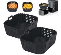 GINOYA Forros para freidora de aire Ninja Double Stack XL 9.5L SL400UK, 2 accesorios de silicona para freidora de aire con diseño de corte lateral para freidora vertical de doble cajón (negro)