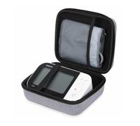 Ginsco Funda rígida universal para monitor de presión arterial, compatible con Omron BP7000, funda de viaje portátil con asa, bolsillo de malla para puños/baterías/cargador (gris, L)