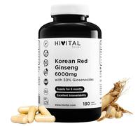 Ginseng Rojo Coreano 6000 mg. 180 cápsulas veganas para 6 meses | Extracto Natural de raíz 15:1 con un 30% de Ginsenosidos por cápsula. Fabricado en España por HIVITAL