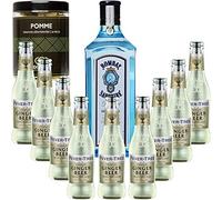 Gintonic - Gin Bombay Sapphire 40 ° + 9Fever árbol de cerveza de jengibre Agua - (70cl + 9 20cl *) + Pot 60 rodajas de manzana deshidratada.