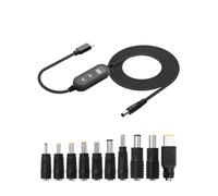 GINTOOYUN Cable adaptador USB C a CC PD de 4.26 pies, cargador rápido PD universal, entrada PD a CC 12 V, cable de alimentación de salida con 10 conectores convertidores de 5 V/9 V/12 V/15 V/20 V