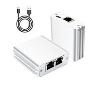 GINTOOYUN Silvery - Divisor Ethernet RJ45 de 1 a 2 salidas de 1000 Mbps de alta velocidad, conmutador Gigabit de red, distribuidor de Internet con cable de alimentación USB para cables Cat5/5e/6/7/8