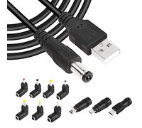 GINTOOYUN USB2.0 a DC Cable de alimentación USB2.0 a DC 5,5 mm x 2,1 mm 5 V Cable de Carga Universal con 10 Tipos de Conectores para teléfonos móviles,Altavoces,enrutadores,etc(60,2 Pulgadas)