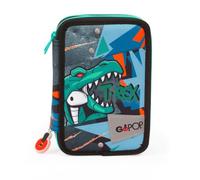 Giochi Preziosi Estuche Go Pop T-Rex con 3 Cremalleras y 3 Compartimentos, Completo con lápices, bolígrafos, rotuladores, lápices de Colores, Goma de borrar, Tijeras, Regla y sacapuntas, Multicolor,