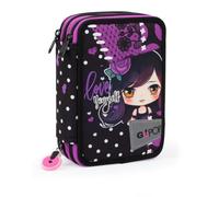 Giochi Preziosi Go Pop - Estuche Triple Love Dark con 3 Cremalleras y 3 Compartimentos, Completo de lápices, bolígrafos, rotuladores, Ceras, Goma, Tijeras, Regla y sacapuntas, Multicolor, Go Pop