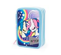 Giochi Preziosi Go Pop - Estuche Triple Unicorn con 3 Cremalleras y 3 Compartimentos, Completo de lápices, bolígrafos, rotuladores, Ceras, Goma, Tijeras, Regla y sacapuntas, Multicolor, Go Pop