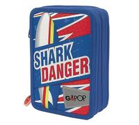 Giochi Preziosi GOPOP 2022 Estuche Triple Shark Attack, para quien se Siente adrenalínico, un Concentrado de energía con lápices de Colores, rotuladores, bolígrafos, Goma, sacapuntas, Regla, Tijeras