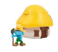 Giochi Preziosi Los Pitufos - Pitufo Campesino de 5,5 cm y su casa de los Pitufos con Techo Amarillo, Mecanismo Recargable y Efecto Sorpresa, para niños a Partir de 3 años