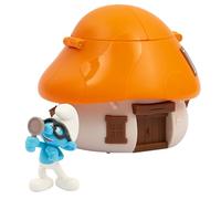 Giochi Preziosi Los Pitufos - Pitufo Quattrocchi de 5,5 cm y su casa de los Pitufos con Techo Naranja, Mecanismo Recargable y Efecto Sorpresa, para niños a Partir de 3 años
