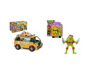 Giochi Preziosi Tortugas Ninja - Pizza Fire Delivery Van, Juguete de la Furgoneta de Reparto & Tortugas Ninja - Figura Básica Raphael, Figura de acción articulada, diseño Original