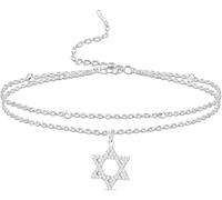 GIOFEOIK Brazalete Ajustable Estrella de David para Mujer Hombre, Collar con Colgante Hexágono, Joyería Judía Protectora, Regalo Janucá, Plata 2