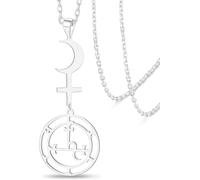 GIOFEOIK Colgante Cruz de Luna Creciente Símbolo Lilith Astrología Pagano Amuleto Brujería Gótico Protección Doble Joyería Místico Lunar para Mujer Hombre Regalo, Silver2