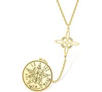 GIOFEOIK Collar Nudo de Bruja Acero Inoxidable Colgante Tetragramaton Pentagrama Nudo Celta Doble Proteccion Joyas Paganas Irlandesas para Mujer Hombre, Oro 2-Largo