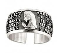 Gioielli Aurum Anillo Ave María de plata 925 de ley ajustable, banda bruñida con virgen y oración grabada, joya religiosa unisex para hombre y mujer, Plata de ley, Sin gemas.