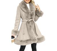 Giolshon Chaqueta de Forro Polar de Lana para Mujer con Cuello de piel Sintética Parka de Burbujas Acolchada con Aislamiento Largo Abrigo de Invierno Cálido con Cinturón 242A Caqui XL