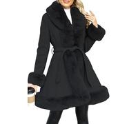 Giolshon Chaqueta de Forro Polar de Lana para Mujer con Cuello de piel Sintética Parka de Burbujas Acolchada con Aislamiento Largo Abrigo de Invierno Cálido con Cinturón 242A Negro M