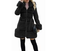 Giolshon Chaqueta Larga de Piel de Mezcla de Lana Sintética para Mujer Abrigo Parka Burbuja Acolchado Con Cinturón Prendas Exteriores de Forro Polar Sherpa con Aislamiento 241A Negro M