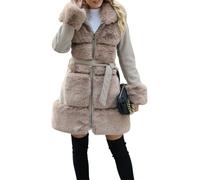 Giolshon Chaqueta Larga de Piel de Mezcla de Lana Sintética para Mujer Abrigo Parka Burbuja Acolchado Con Cinturón Prendas Exteriores de Forro Polar Sherpa con Aislamiento 241A Caqui XXL