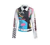 Giolshon Mujer Chaqueta de cuero sintético Remache tachonado Moto Floral Biker Abrigo de solapa corta 0479 Negro Plata XL