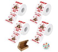 GIONAR 4 rollos de papel higiénico de 40 cumpleaños, regalos de cumpleaños número 40 para hombres y mujeres, rollos de papel higiénico inspirados en caca - ¡Santo eres 40! Regalos divertidos de