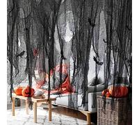 GIONAR 500 x 100 cm, decoración de Halloween, tela espeluznante de Halloween, paños espeluznantes para fiestas de Halloween, interiores y exteriores, puertas de casas espeluznantes (negro)