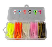 GIONAR Juego de 37 señuelos de pesca, 30 señuelos de plástico suave, 6 cabezales de plantilla, caja de almacenamiento, agua dulce/agua salada