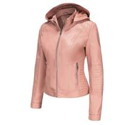 GIOPSQ Chaqueta de cuero PU para mujer con capuc ha capucha desmontable cortaviento chaqueta corta casual primavera otoño talla europea cinturón/D/M
