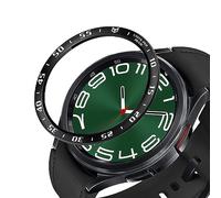 GIOPUEY Acero Inoxidable Anillo para Samsung Galaxy Watch 6 Classic 47MM, Bezel Styling Ring Adhesive Cover Protector Anti arañazos y colisiones - A-Black