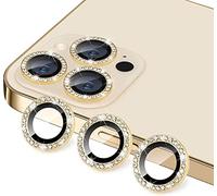 GIOPUEY Cámara Protector para iPhone 15 Pro MAX, Diamante de Cristal, Brillante, Vidrio Templado HD, No afecta el Efecto de Disparo, iPhone 15 Pro Protector cámara - Gold