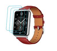 GIOPUEY Correas Compatible con Huawei Watch FIT 2, piel genuina La Correa + 3 Piezas Protector de Pantalla, [Resistente al Desgaste] [Transpirable] Pulsera - red