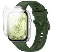 GIOPUEY Correas Compatible con Huawei Watch Fit 3, [2 in 1] TPU Silicona La Correa + 3 Piezas Protector de Pantalla, [Resistente al Desgaste] [Transpirable] Pulsera - Verde del ejército