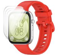GIOPUEY Correas Compatible con Huawei Watch Fit 3, [2 in 1] TPU Silicona La Correa + 3 Piezas Protector de Pantalla, [Resistente al Desgaste] [Transpirable] Pulsera - Rojo