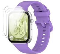 GIOPUEY Correas Compatible con Huawei Watch Fit 3, [2 in 1] TPU Silicona La Correa + 3 Piezas Protector de Pantalla, [Resistente al Desgaste] [Transpirable] Pulsera - Purple