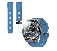 GIOPUEY Correas Compatible con Huawei Watch Ultimate, [2 in 1] TPU Silicona La Correa + 3 Piezas Protector de Pantalla, [Resistente al Desgaste] [Transpirable] Pulsera - Azul