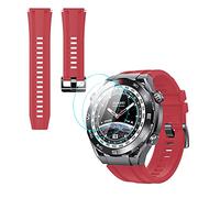 GIOPUEY Correas Compatible con Huawei Watch Ultimate, [2 in 1] TPU Silicona La Correa + 3 Piezas Protector de Pantalla, [Resistente al Desgaste] [Transpirable] Pulsera - Rojo