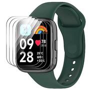 GIOPUEY Correas Compatible con Redmi Watch 3 Active, [2 in 1] TPU Silicona La Correa + 3 Piezas Protector de Pantalla, [Resistente al Desgaste] [Transpirable] Pulsera - Verde del ejército