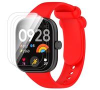 GIOPUEY Correas Compatible con Redmi Watch 4, [2 in 1] TPU Silicona La Correa + 3 Piezas Protector de Pantalla, [Resistente al Desgaste] [Transpirable] Pulsera - Rojo