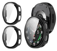 GIOPUEY Cover Compatibile con Samsung Galaxy Watch 9 40mm, [2 Pezzi] Pellicola Protettiva Vetro + Cornice in Plastica Rigida Custodia - Black+Black