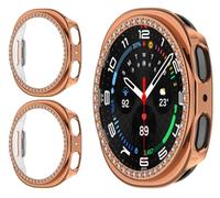 GIOPUEY Cover Compatibile con Samsung Galaxy Watch 9 44mm, [2 Pezzi] Hard Plastic, Anti-Bump, Samsung Galaxy Watch 9 44mm Custodia - Bling Diamond Rose Gold