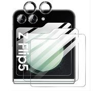 GIOPUEY Cristal Templado Compatible con Samsung Galaxy Z Flip 5, 2 Piezas Protector de Pantalla y 1 Piezas Protector de Lente de Cámara, HD, Ultradelgado, Sin Burbujas (A-Black)