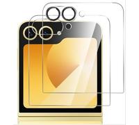 GIOPUEY Cristal Templado Compatible con Samsung Galaxy Z Flip 6, 2 Piezas Protector de Pantalla y 1 Piezas Protector de Lente de Cámara, HD, Ultradelgado, Sin Burbujas (A-Clear+Black)