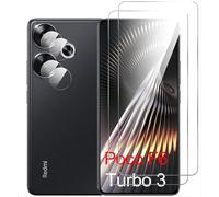 GIOPUEY Cristal Templado Compatible con Xiaomi Poco F6, 2 Piezas Protector de Pantalla y 2 Piezas Protector de Lente de Cámara, HD, Ultradelgado, Sin Burbujas (Transparent)
