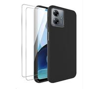 GIOPUEY Funda + 2 Cristal Templado Compatible con Motorola Moto G14, Fina TPU Suave Carcasa, Antigolpes Case, Antihuellas - Negro