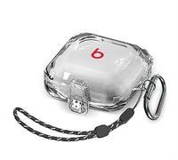 GIOPUEY Funda Compatibile con Beats Fit Pro, Carcasa de Clear PC Case Cover con Tapa de Cierre y Gancho para Llavero, No amarillea - Trasparente