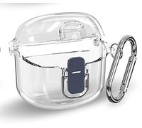 GIOPUEY Funda Compatibile con JBL Tune Flex, Carcasa de Clear PC Case Cover con Tapa de Cierre y Gancho para Llavero, No amarillea - Trasparente