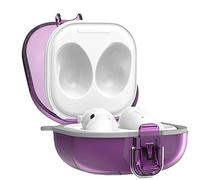 GIOPUEY Funda Compatibile con Samsung Galaxy Buds FE/Buds Pro/Buds Live/Buds 2/Buds 2 Pro, Carcasa de Clear PC Case Cover con Tapa de Cierre y Gancho para Llavero - Morado