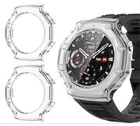 GIOPUEY Funda Compatible con Amazfit T-Rex 3, [2 Pack] Protector de Pantalla + Bastidor rígido, Protección Total del Paquete - Transparent+Transparent