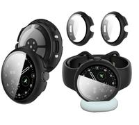 GIOPUEY Funda Compatible con Google Pixel Watch 5 41mm, [2 Pack] Protector de Pantalla + Bastidor rígido, Protección Total del Paquete - Black+Black