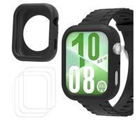 GIOPUEY Funda Compatible con Huawei Watch Fit 4, Carcasas con 3 Pack Protector Pantalla, Suave TPU Silicona Case Cover Protectora - Black